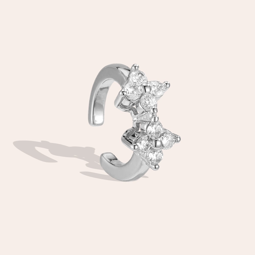 Vergoldete Ear-cuffs 15mm Zirkonia Doppelt Kleeblatt 