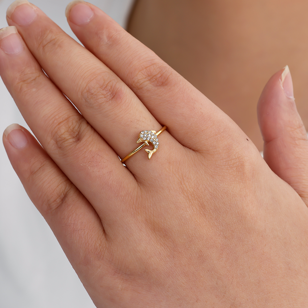 Diamond Dolphin Edelstahl Ring          