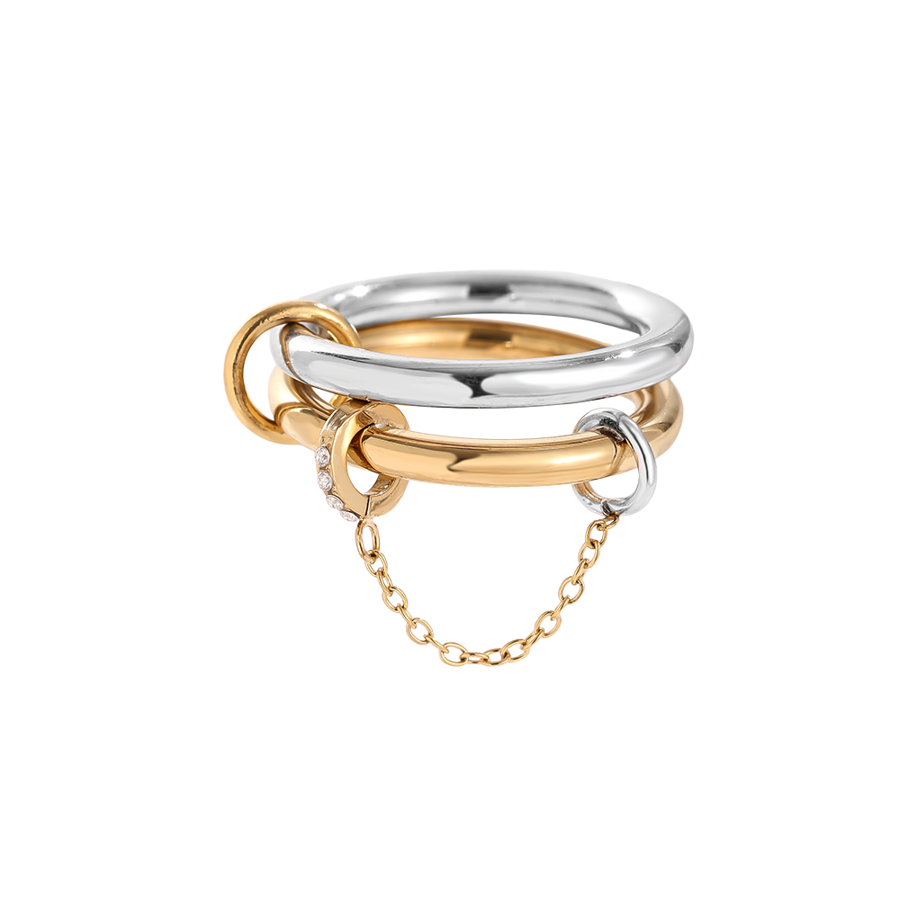 Pro Two Layer Gold And Silver Ring Set With Lock Edelstahl Ring       