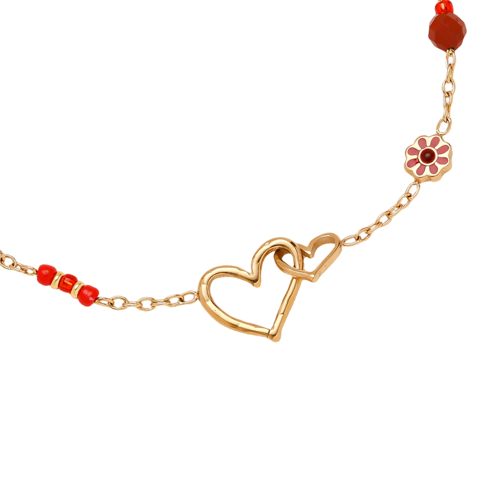 17cm Herz Schleife und rote Blume Edelstahl Armband    