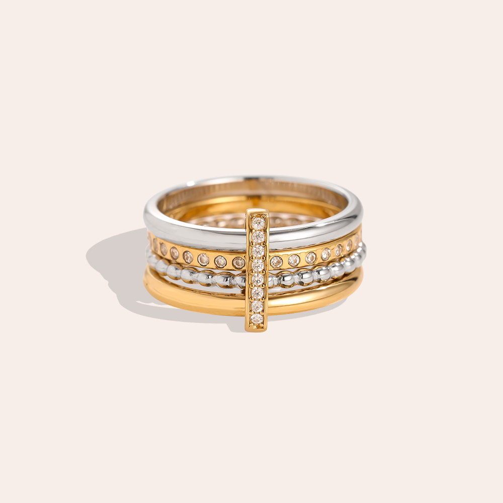 Various Layer Gold And Silver Diamond Lock Ring Set Edelstahl Ring      