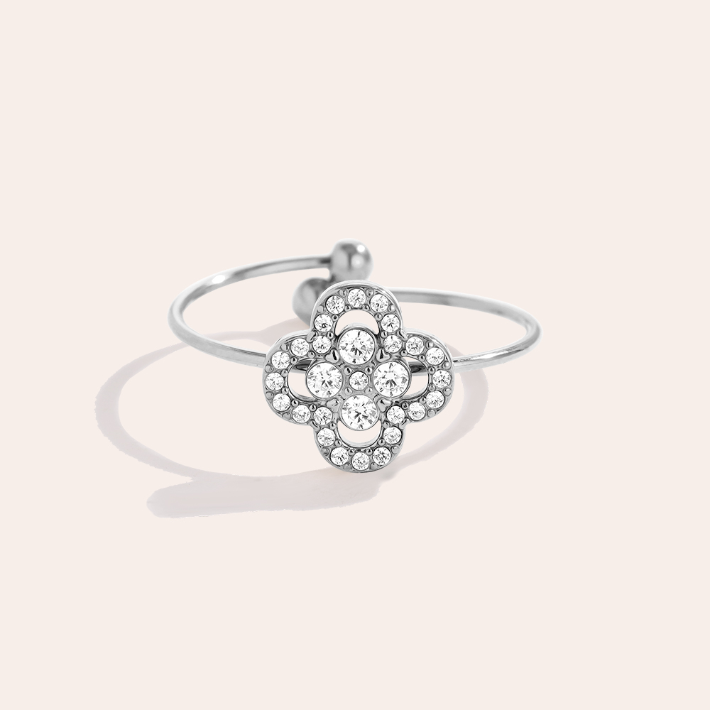 Diamond Lucky Flower Edelstahl Ring      