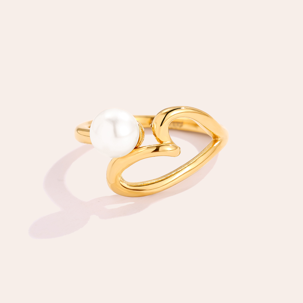 Pearl And Heart Edelstahl Ring     