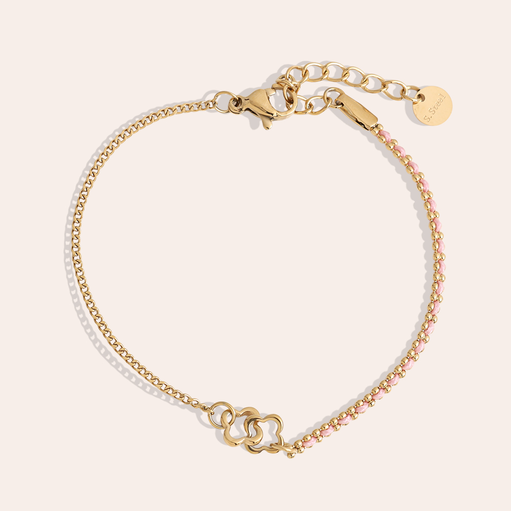 16cm zwei Schlichte Blumen Edelstahl Armkette       