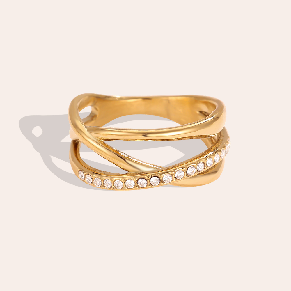 Gekreuzter Strassstein Edelstahl Ring