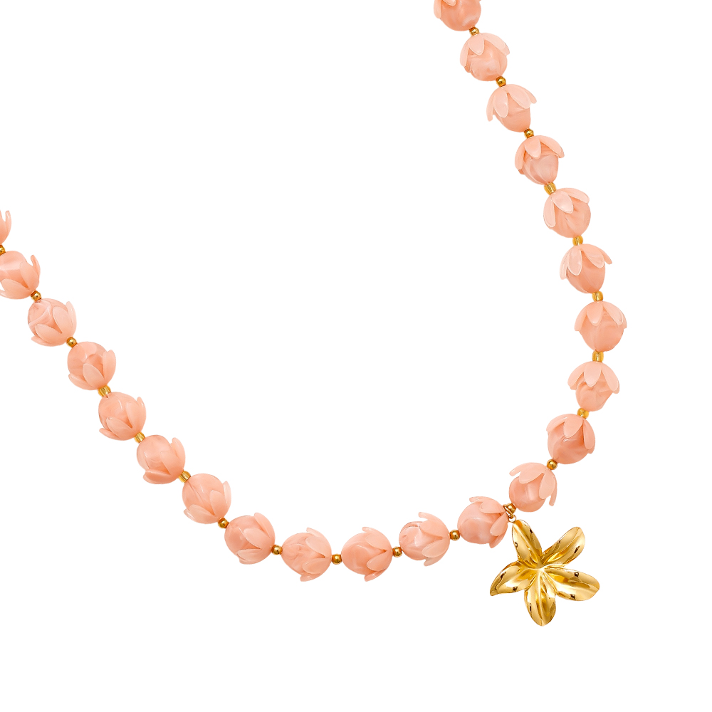 91cm Resin Flower Chain Edelstahl Halsketten   