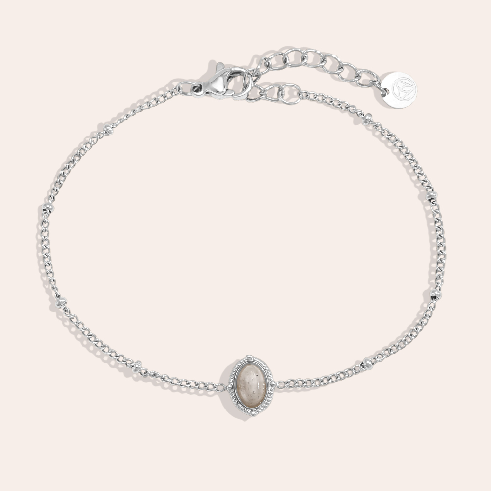 Edelstahl Armband 17cm ovale Natursteine