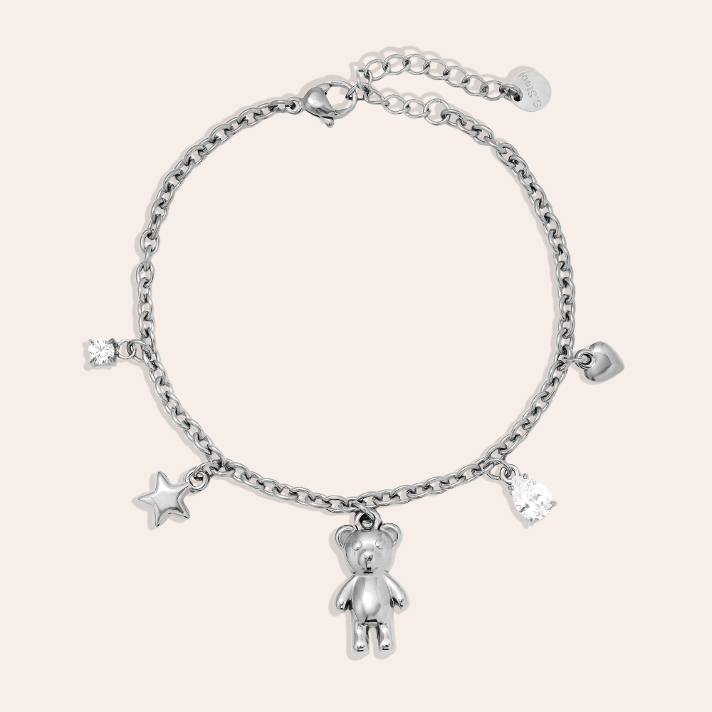 17.5cm Sweet Bear And Charms Edelstahl Armkette   