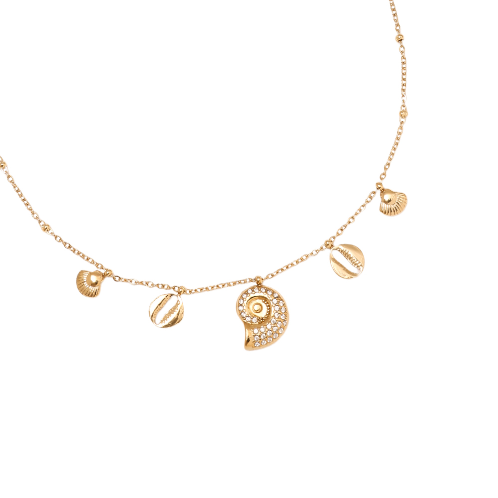 40cm Strass Schnecke und kleine Muschel Edelstahl Halskette 