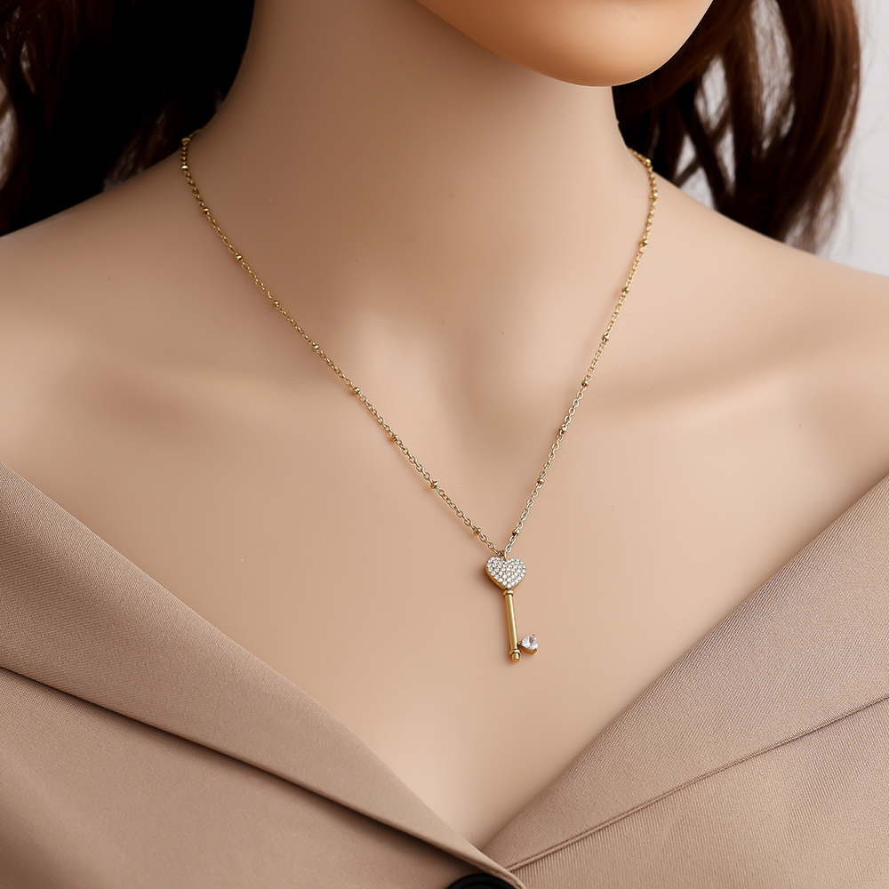 60cm Diamond Heart Key Edelstahl Halskette     