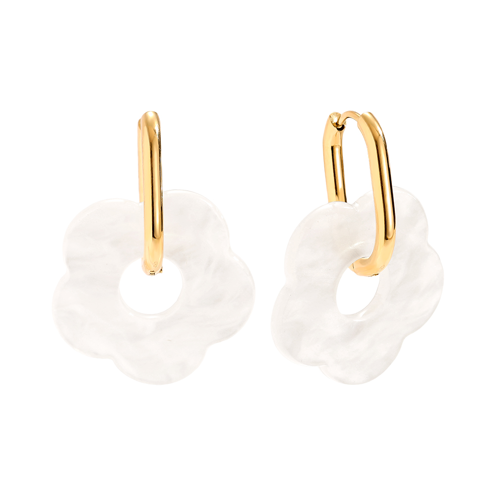 3cm Weiße Acrylblume Edelstahl Ohrringe     