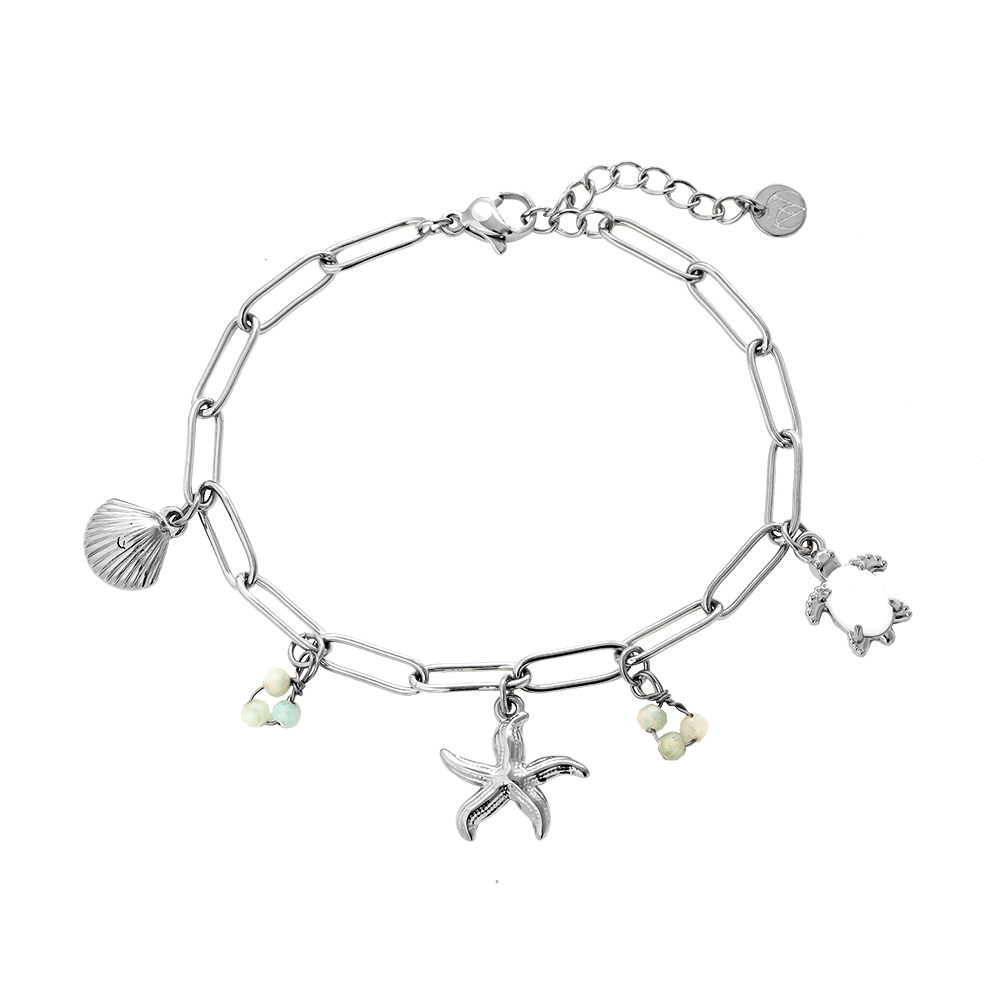 17cm Sea Life And Natural Stone Edelstahl Armband  