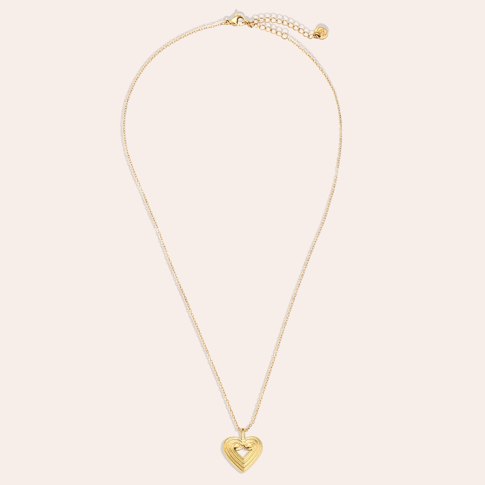 38cm Striped Heart Edelstahl Halskette    