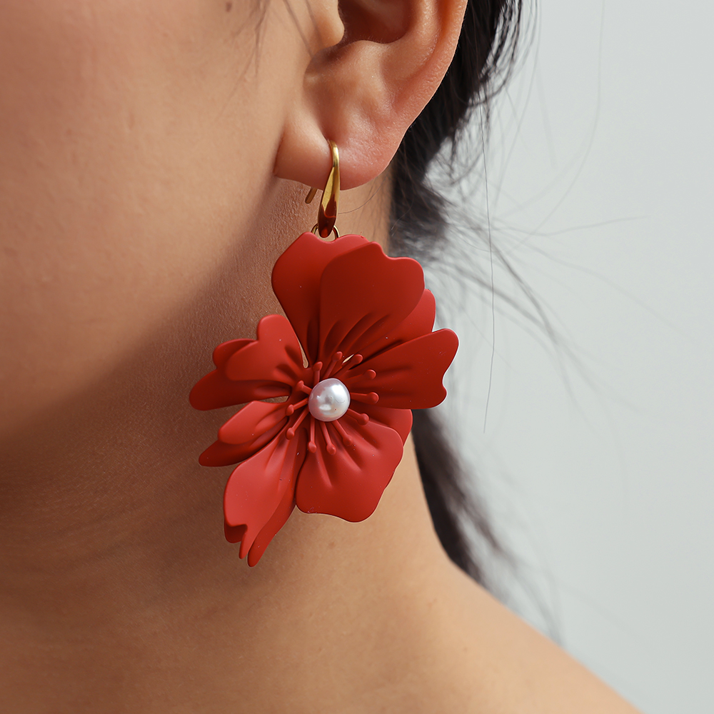 Ohrringe 70mm Rot Blume 