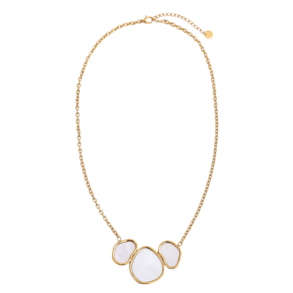 42cm drei unregelmäßige Perlmuttplatten Edelstahl Halskette