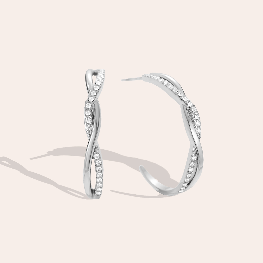 2.5cm Elegant Twist Diamond Hoop Edelstahl Ohrringe      