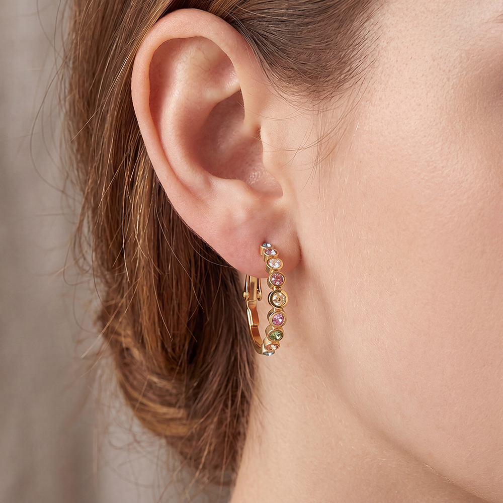 Edelstahl Ohrringe 2.3cm Diamond Dots Hoop