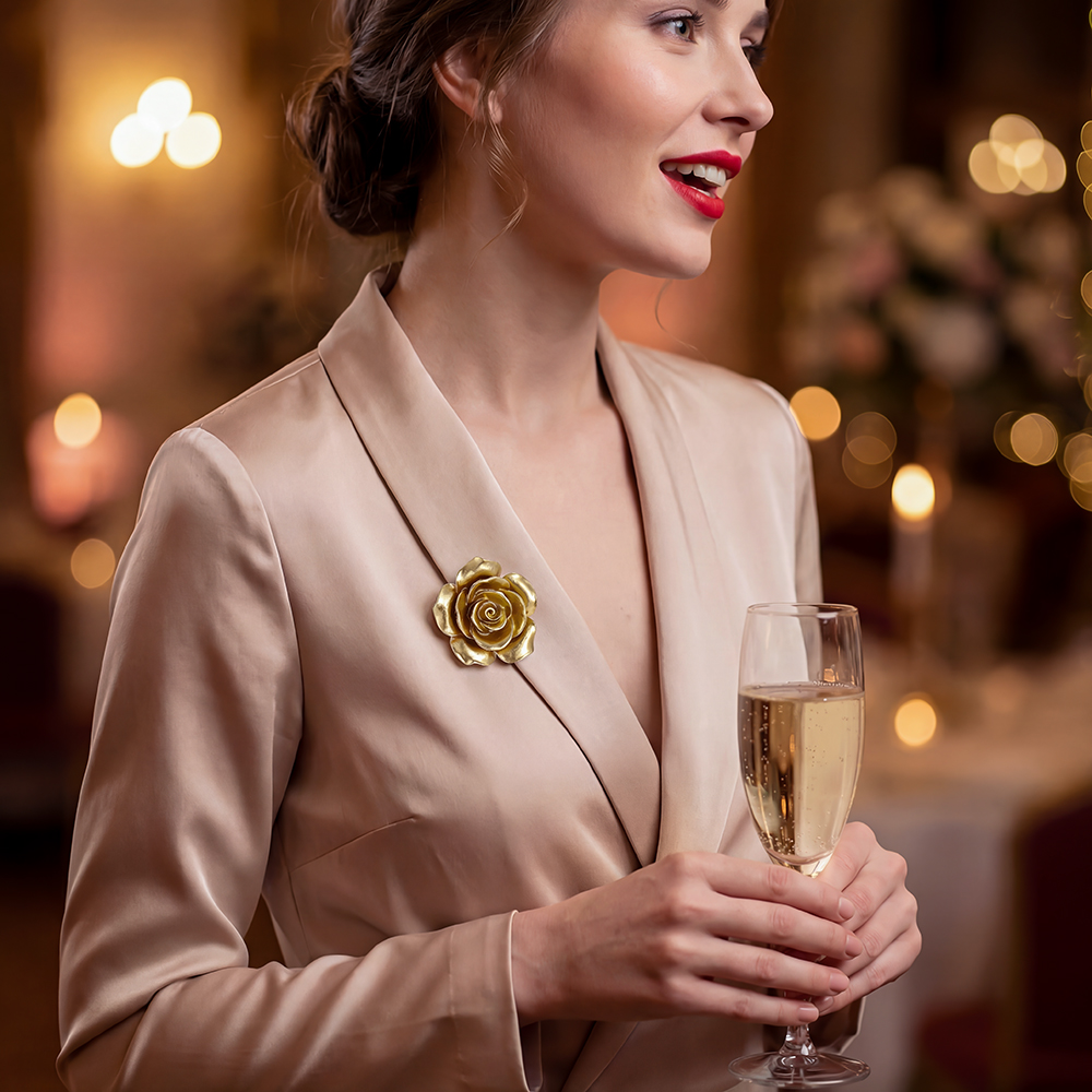 35mm Vintage Gold Rosen Zierknopf Brosche 