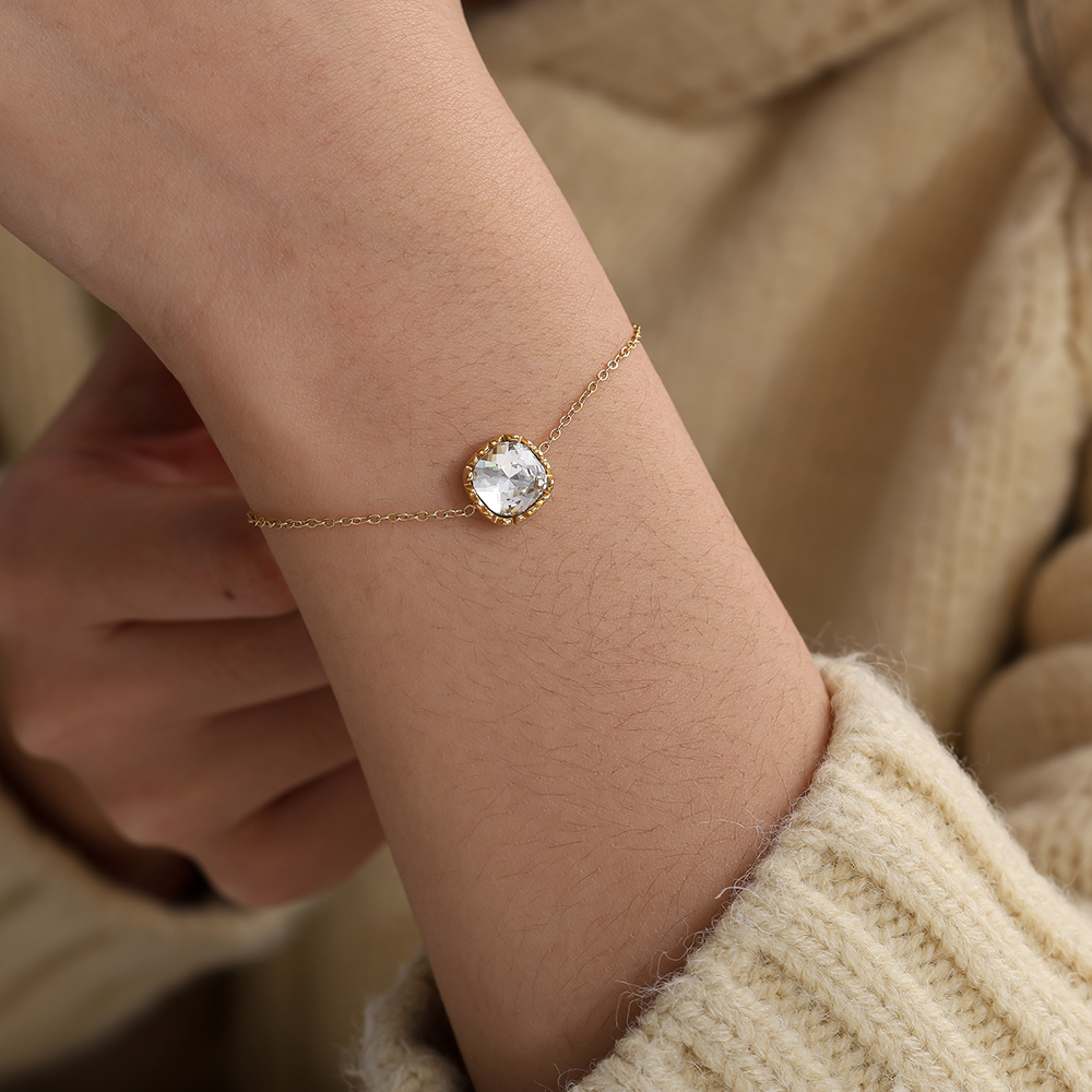 16cm quadratisch rundes Glas Edelstahl Armband       