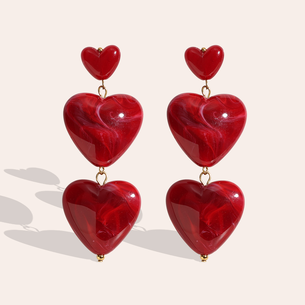 7cm Acrylic Three Hearts Edelstahl Ohrringe       