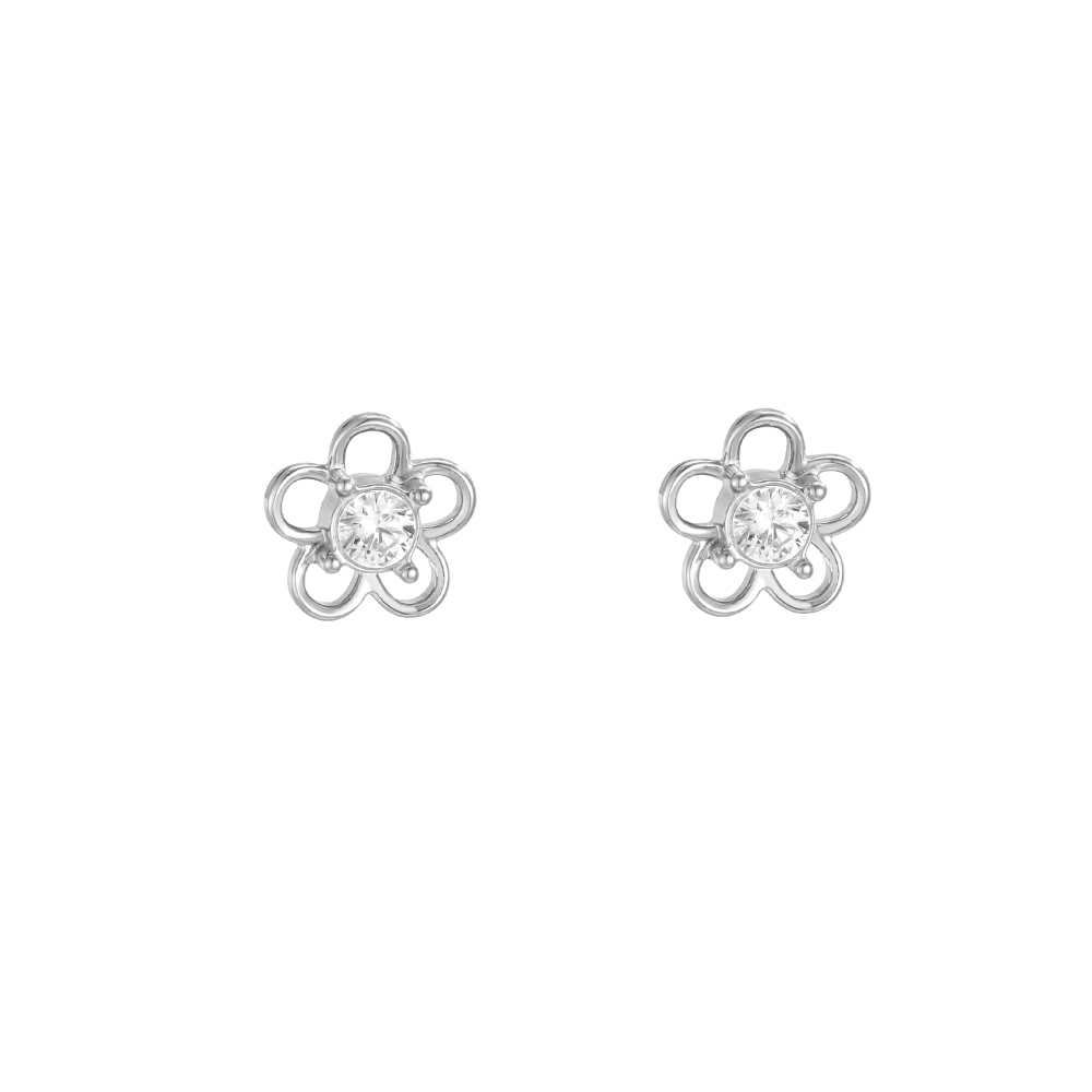 7mm einfache kleine Zirkonia Blume Edelstahl Ohrringe   