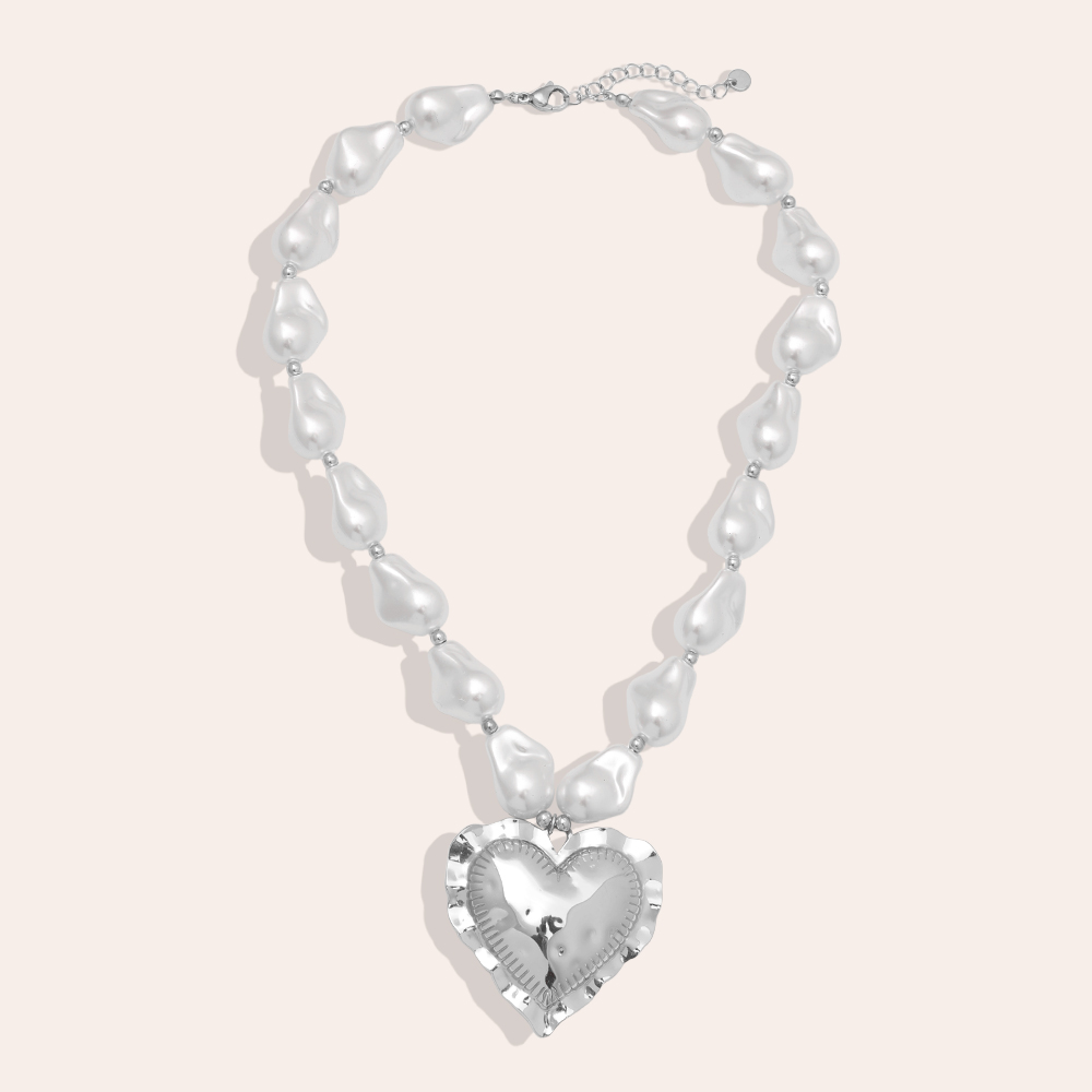 40cm Great Heart In Pearl Chain Edelstahl Halskette      