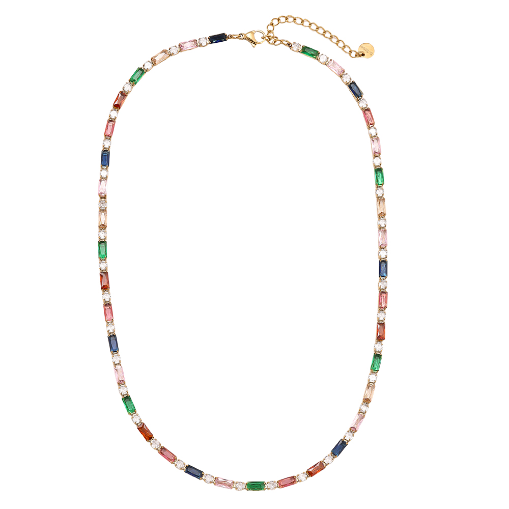 40cm Multi Color Diamond Edelstahl Halskette   