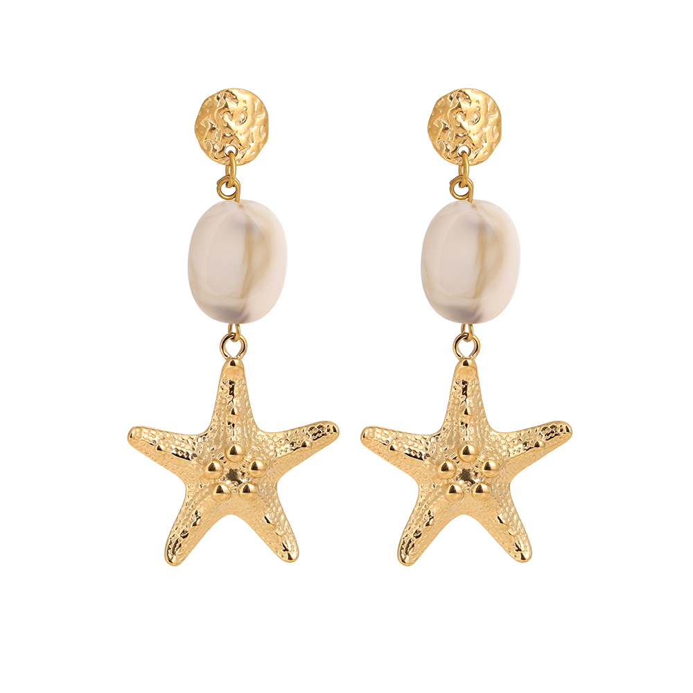 7cm Großer Seestern und grün Acryl Edelstahl Ohrringe     