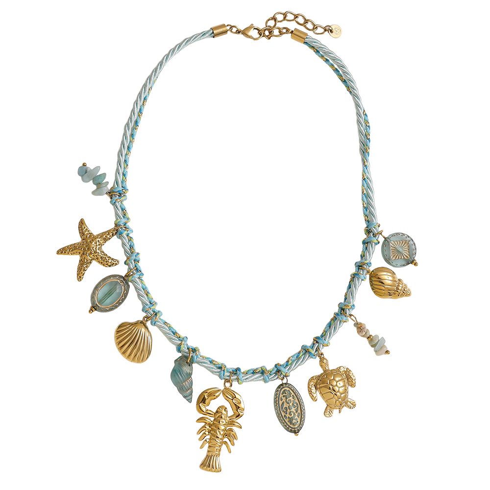 42cm blauer Ozean-Stil Edelstahl Halskette     