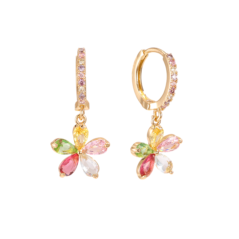 Vergoldete Ohrringe 26mm Zirkonia Blume  