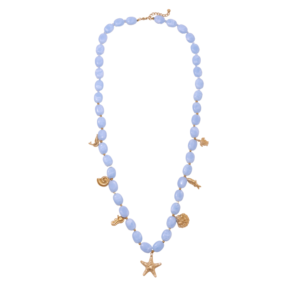 94cm Acryl Kugel und goldene Meereslebewesen Edelstahl Halsketten   