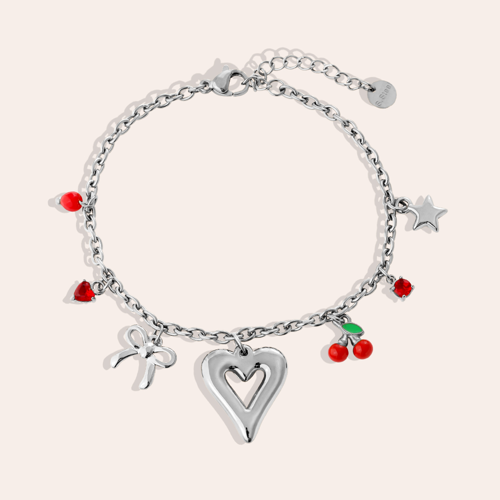 16cm Garnet nice Heart Edelstahl Armband