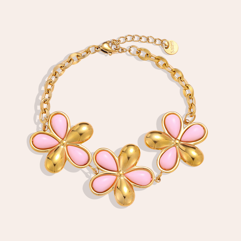 Edelstahl Armband 17cm rosa Blume