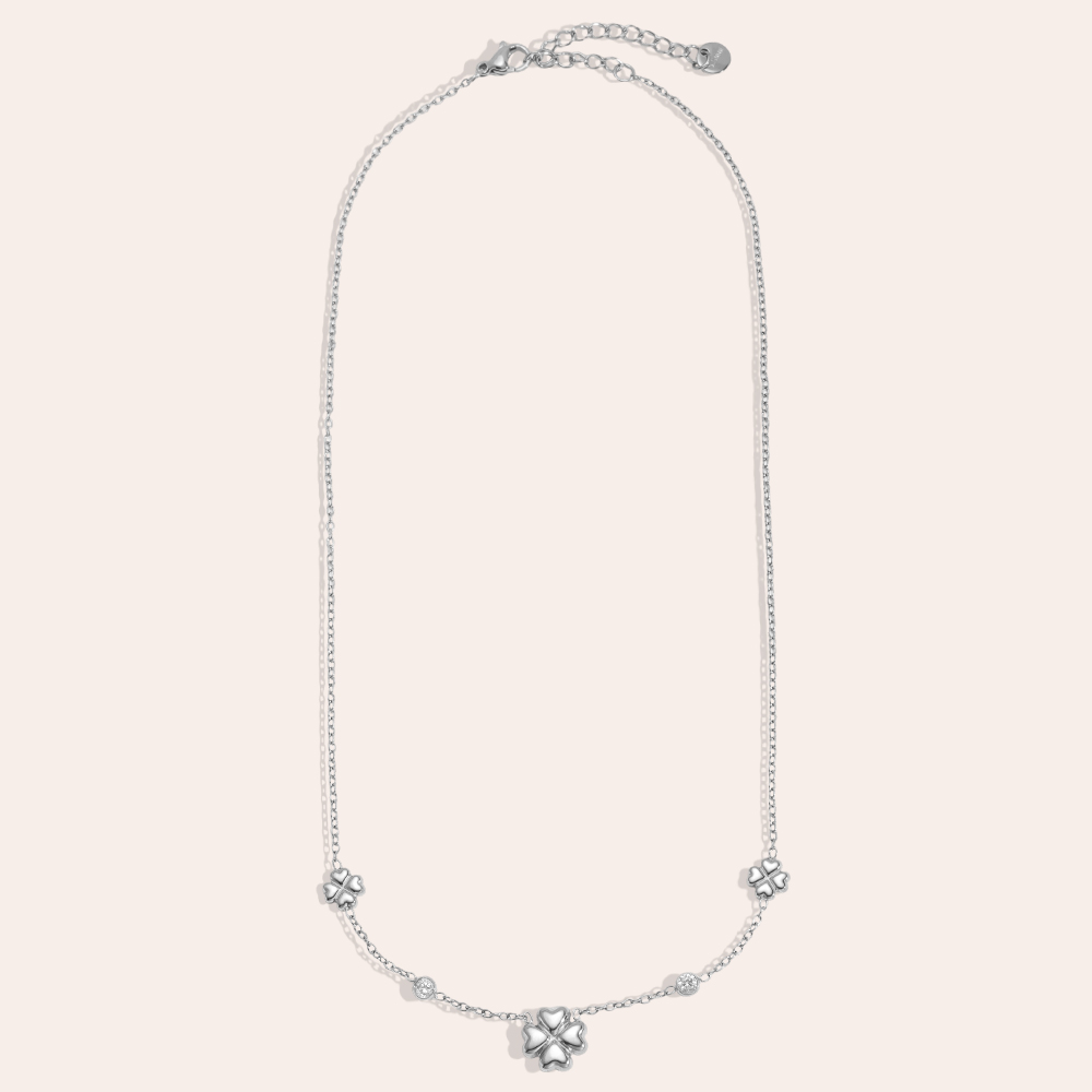 Edelstahl Halskette 41cm Kleeblatt mit Zirkonia Punkte