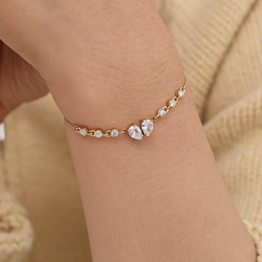 16cm Fancy Sparkling Diamond Edelstahl Armkette     