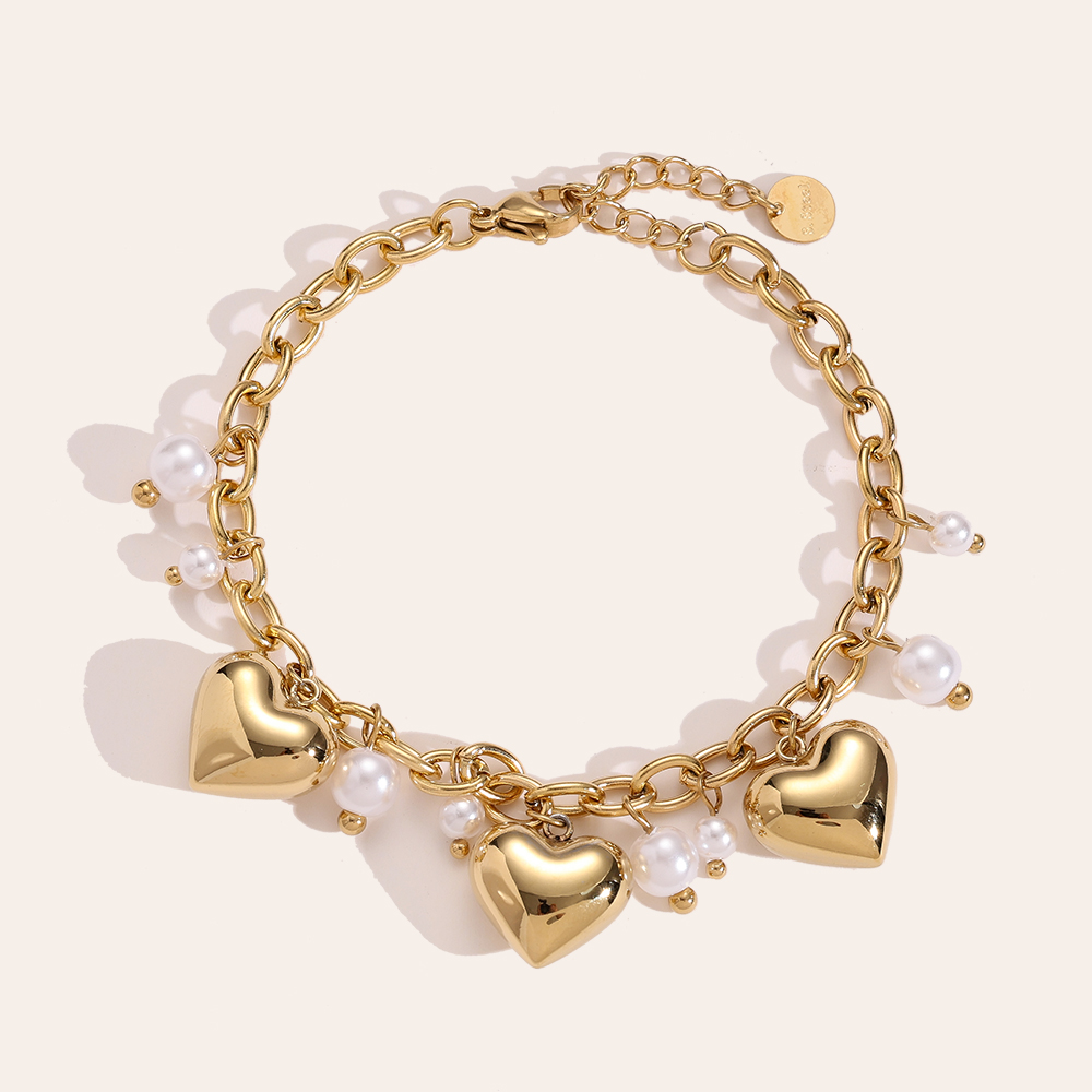 17cm Hearts With Pearl Edelstahl Armkette      