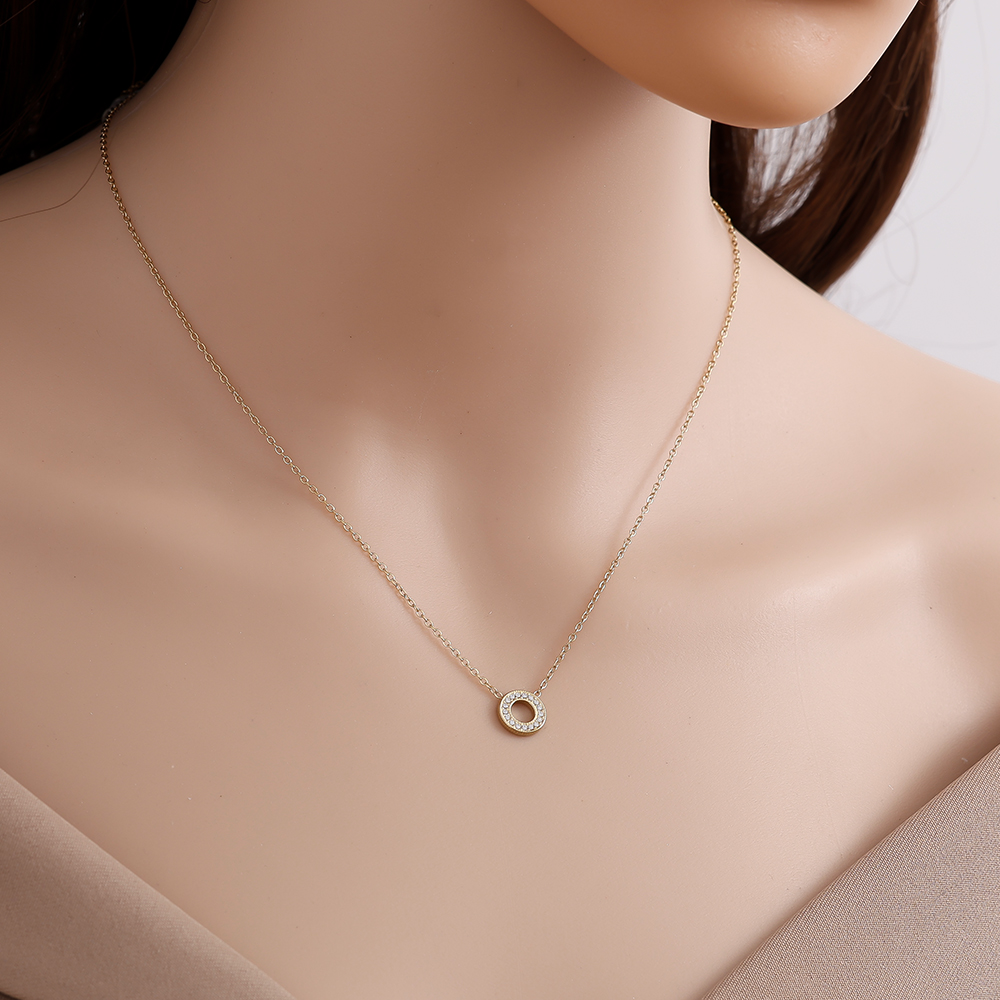 40cm Zirkonia Kreis Edelstahl Halskette     