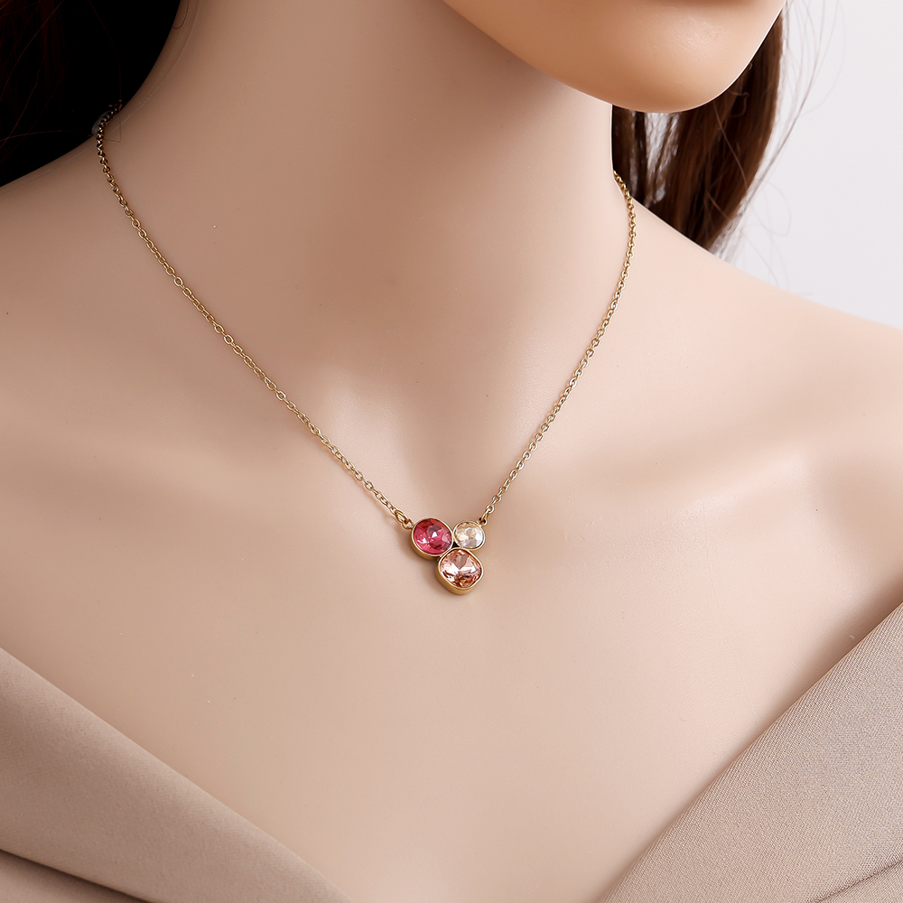 40cm Rosa Glas-Kollektion Edelstahl Halskette   