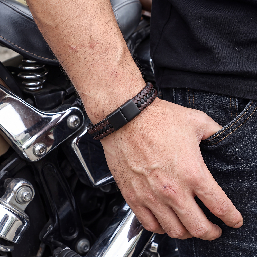  Edelstahl Armband PU Flechtoptik