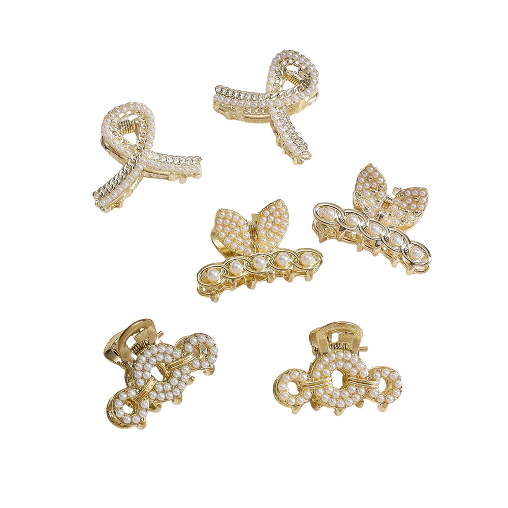 3cm 6 Stk. Kleine Perlen Schleife Haarklammer Set