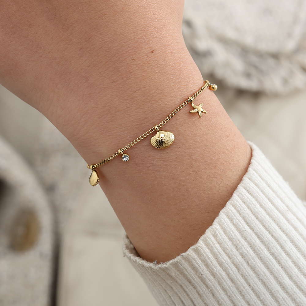 17cm Ocean And Diamond Dots Edelstahl Armband   