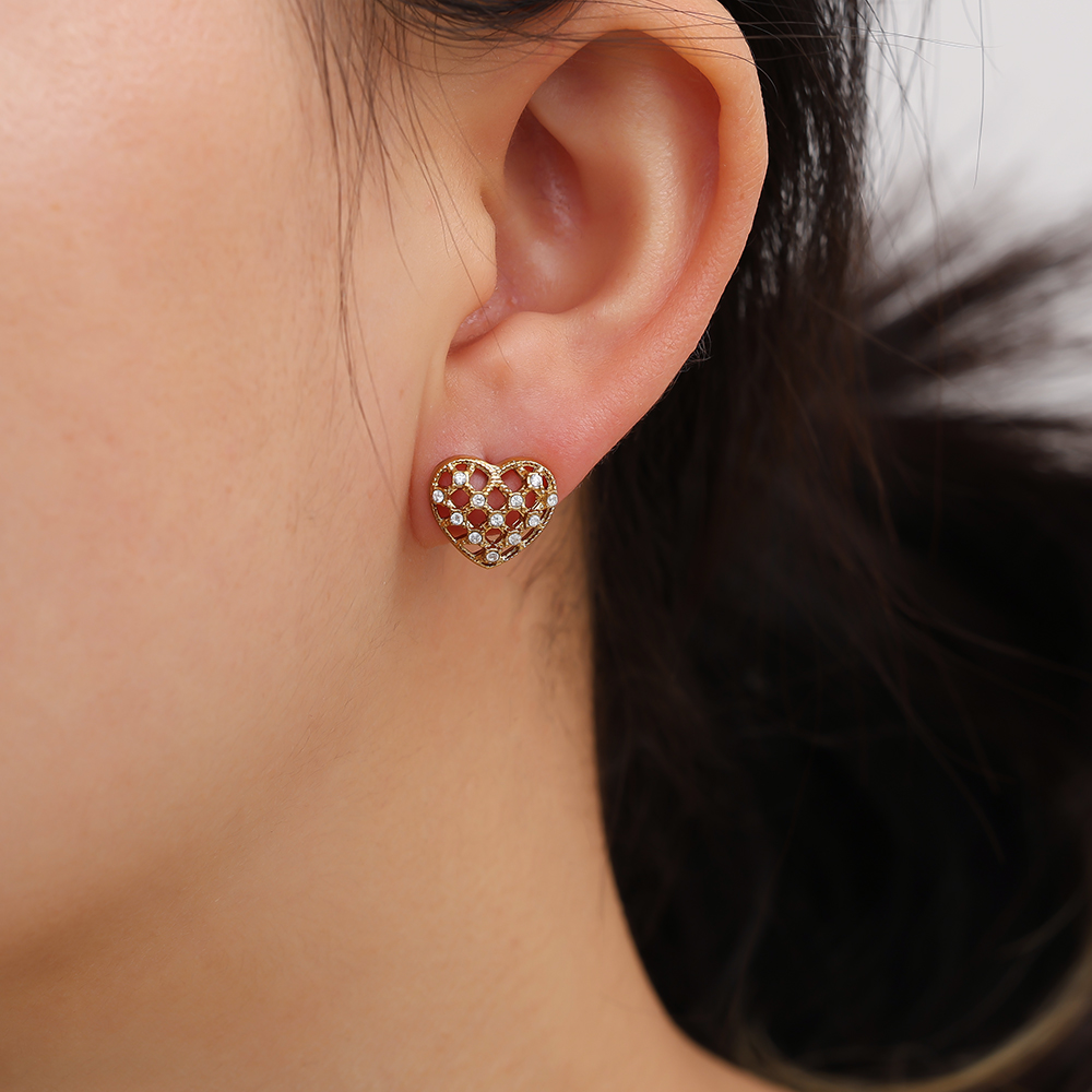 1.2cm Elegant Diamond Heart Edelstahl Ohrringe      