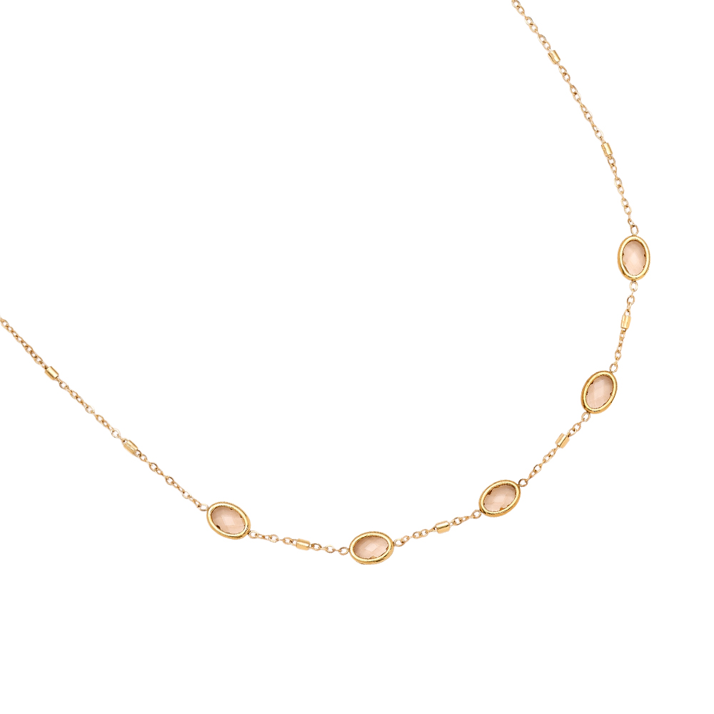 40cm Small Oval Glass Edelstahl Halskette     