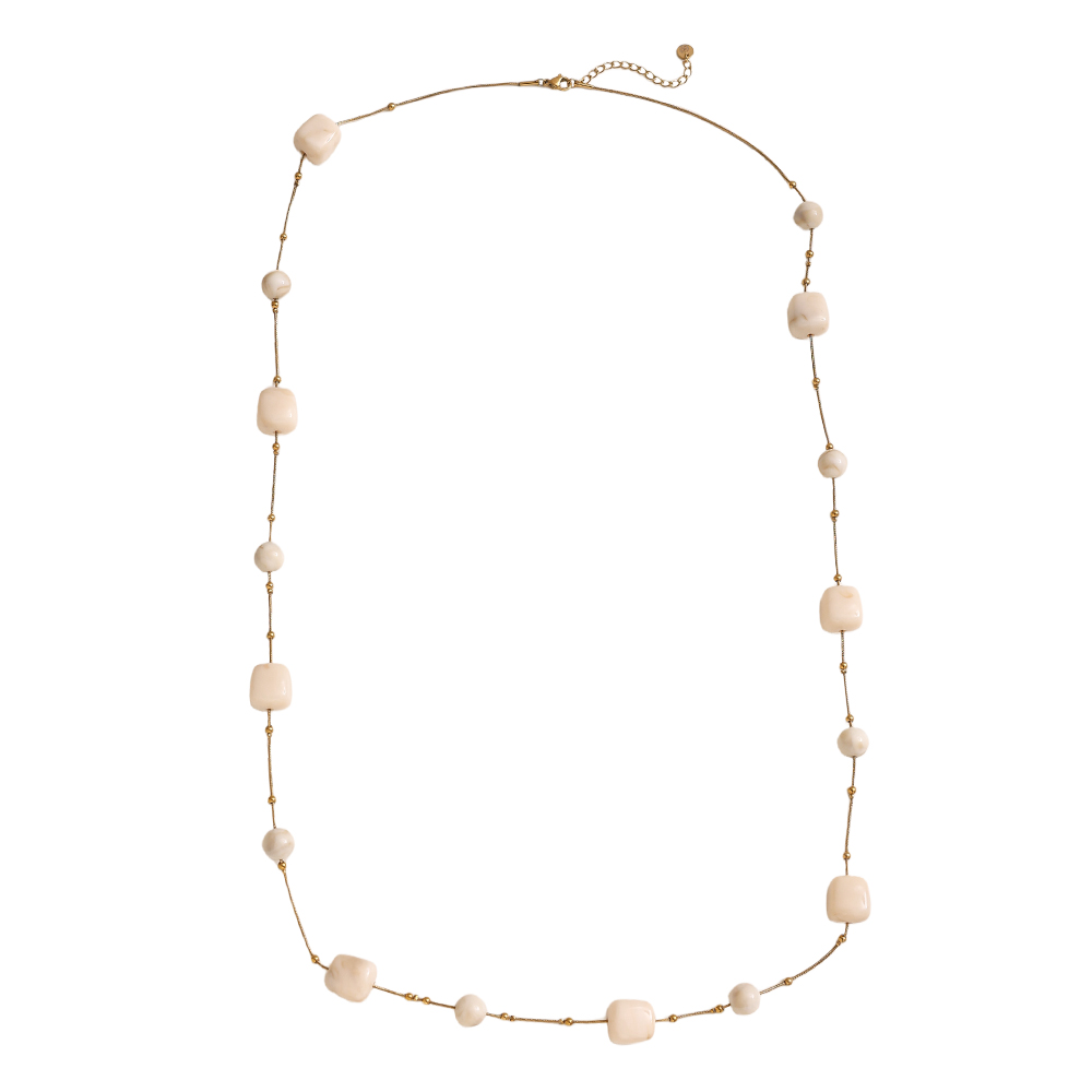 90cm Harzwürfel und Perlchen Edelstahl Halskette    