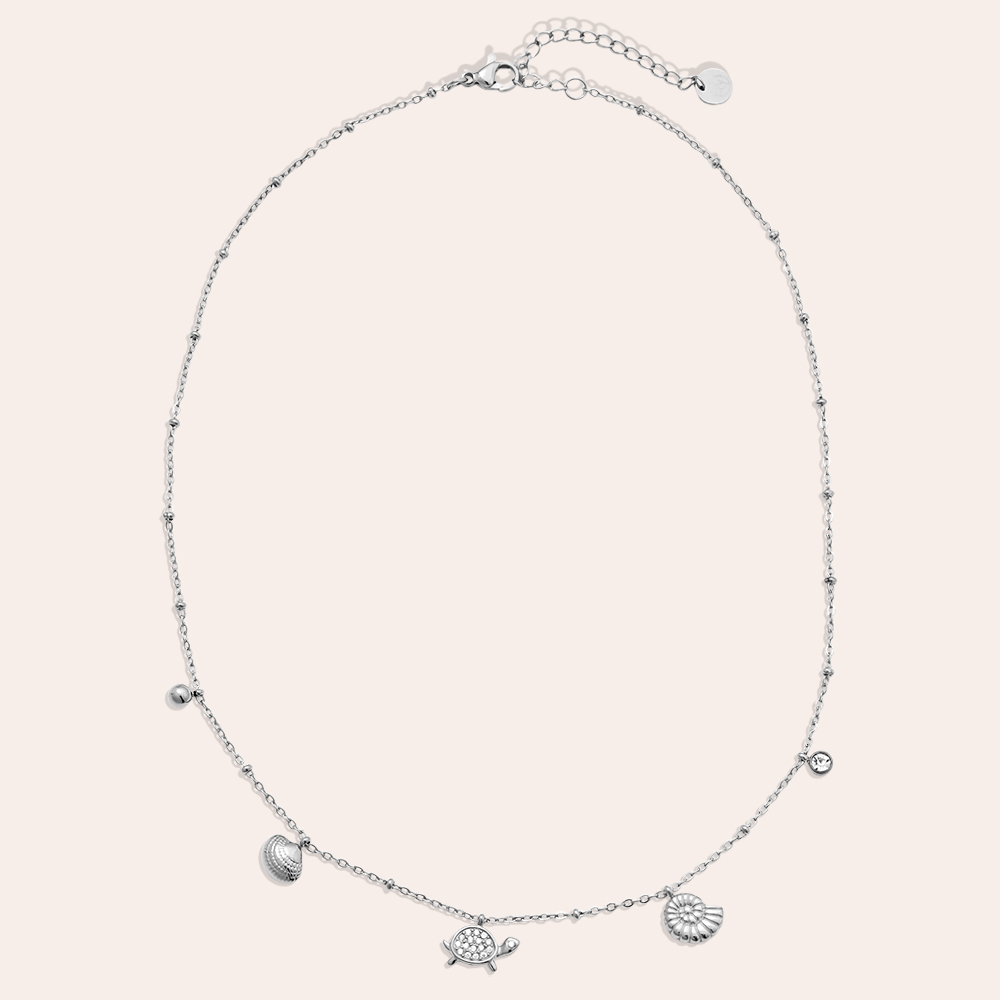 40cm Strass Schildkröte und kleine Muschel Edelstahl Halskette 