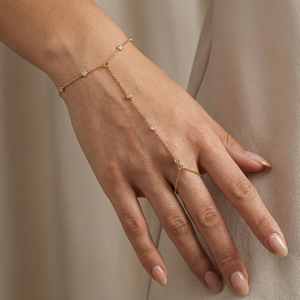 17cm Minimalistische Finger-Handkette Edelstahl Armband   