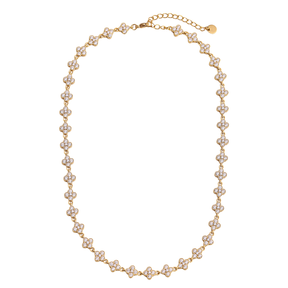 38cm Zirkonia Kleeblatt Edelstahl Halskette