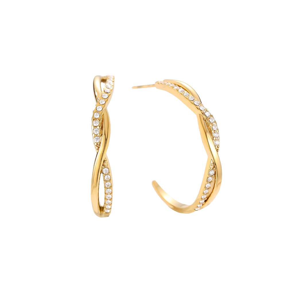 2.5cm Elegant Twist Diamond Hoop Edelstahl Ohrringe      