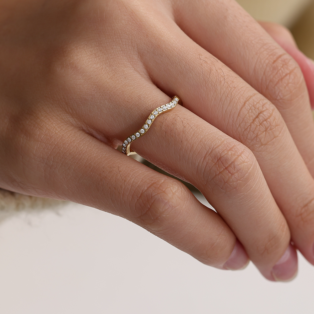 Verstellbarer Wellen Zirkonia Edelstahl Ring