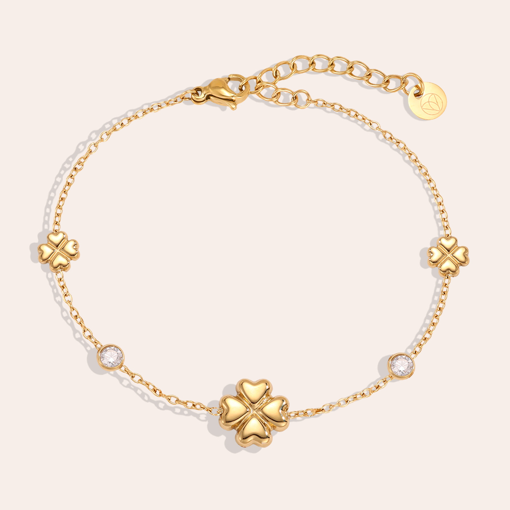 Edelstahl Armband 16.5cm Kleeblatt mit Zirkonia Punkte